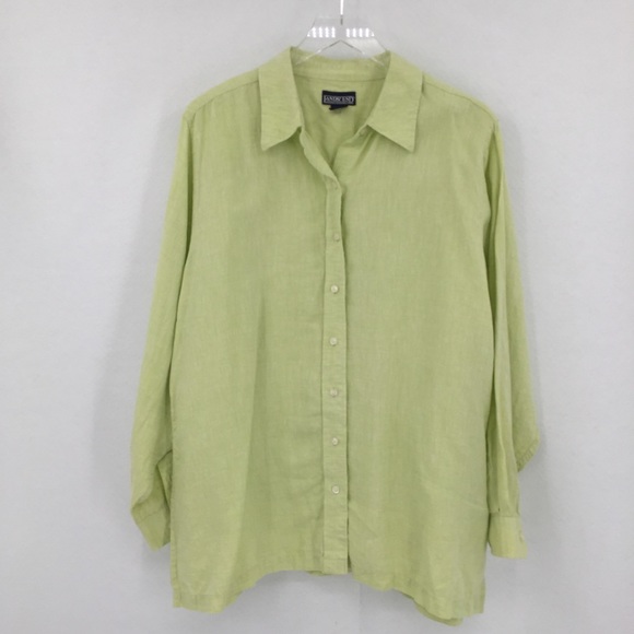 Lands End green linen shirt button front top 18W